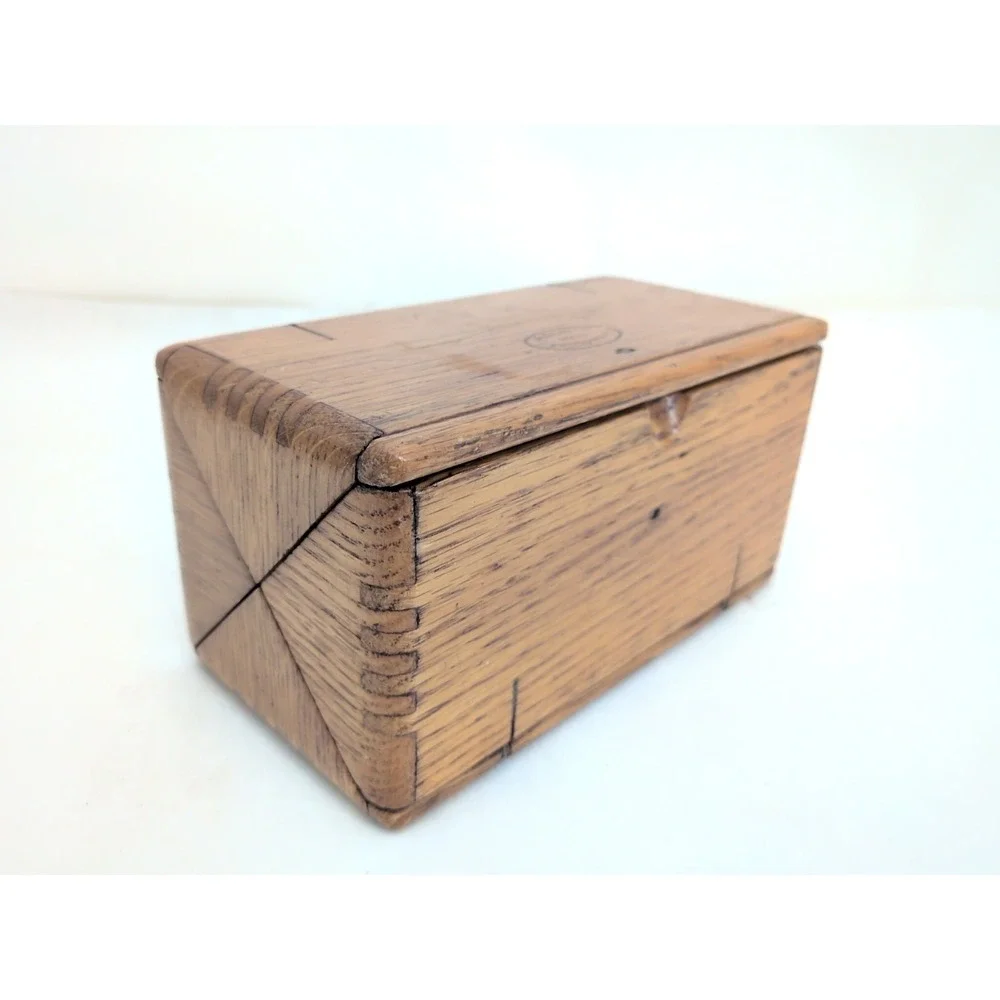 Antique Wooden Puzzle Box of Oak Folding-Empty w/plush interior - No Accessories